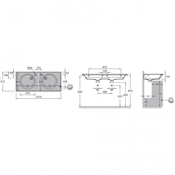 Раковина Jacob Delafon Odeon Rive Gauche 120 EXAT112-Z-00 двойная Белая