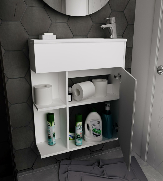 Тумба с раковиной 1MarKa Stretto 60П У94717 подвесная Белый глянец