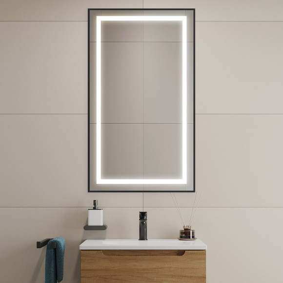 Зеркало BelBagno Kraft 50 SPC-KRAFT-500-900-SENS-NERO с подсветкой Черное с сенсорным выключателем Зеркало BelBagno Kraft 50 SPC-KRAFT-500-900-SENS-NERO с подсветкой Черное с сенсорным выключателем