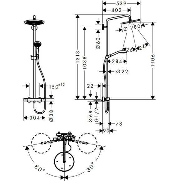Душевая система Hansgrohe Croma Select S 26890670 с термостатом Черная матовая Душевая система Hansgrohe Croma Select S 26890670 с термостатом Черная матовая