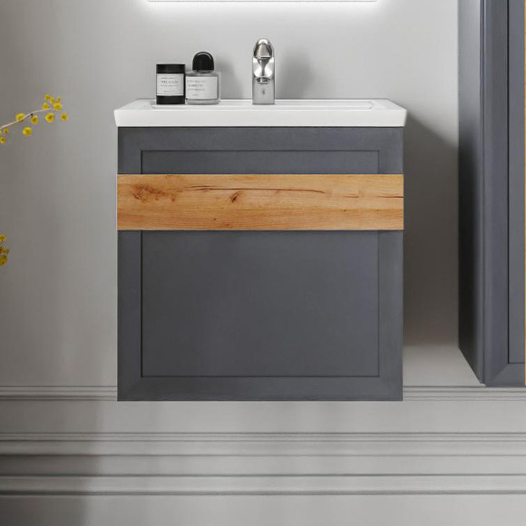 Тумба под раковину Бриклаер Берлин 60 4627125416132 подвесная Оникс серый Тумба под раковину Бриклаер Берлин 60 4627125416132 подвесная Оникс серый