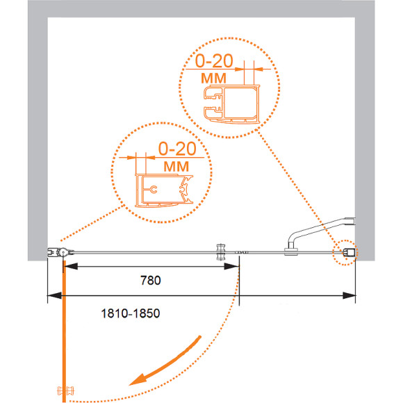 Душевая дверь в нишу Cezares Elena B-11 100+90 профиль Хром стекло прозрачное