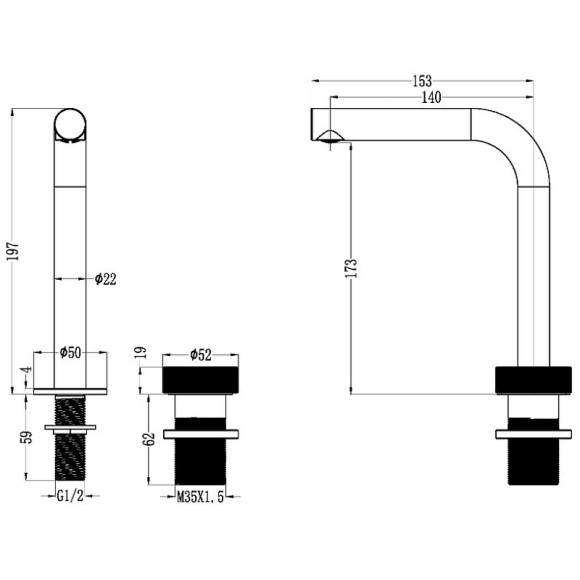 Смеситель для раковины Boheme Tech 158-SGM Оружейная сталь глянцевая
