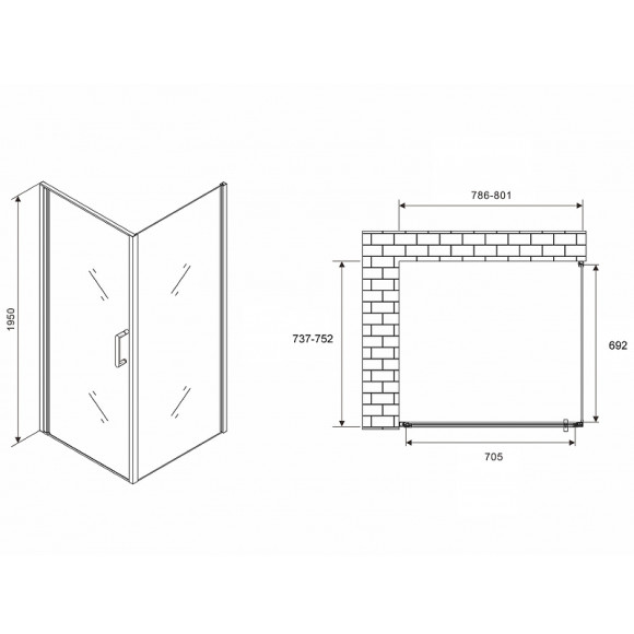 Душевой уголок Abber Sonnenstrand 80x75 AG04080B-S75B профиль Черный стекло прозрачное