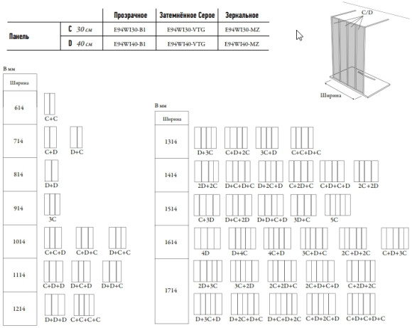 Душевая стенка Jacob Delafon Nouvelle Vague 40 E94WI40-MZ профиль Черный матовый стекло зеркальное Душевая стенка Jacob Delafon Nouvelle Vague 40 E94WI40-MZ профиль Черный матовый стекло зеркальное