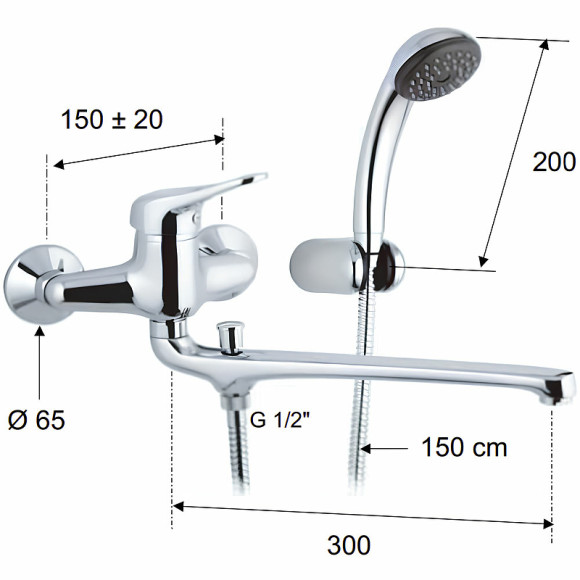 Смеситель для ванны Remer Kiss K49 универсальный Хром Смеситель для ванны Remer Kiss K49 универсальный Хром