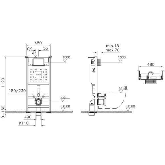 Комплект унитаза с инсталляцией Vitra Zentrum Square 9875B003-7201 с сиденьем Микролифт и клавишей смыва Хром глянцевый Комплект унитаза с инсталляцией Vitra Zentrum Square 9875B003-7201 с сиденьем Микролифт и клавишей смыва Хром глянцевый