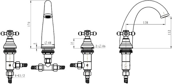 Смеситель для раковины Boheme Royal Cristal 317-Royal/CRSTblack Бронза