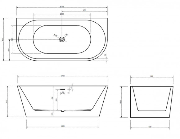 Акриловая ванна Abber AB9216-1.7DB 170х80 без гидромассажа