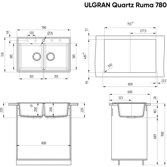 Кухонная мойка Ulgran Quartz Ruma 780-04 Платина