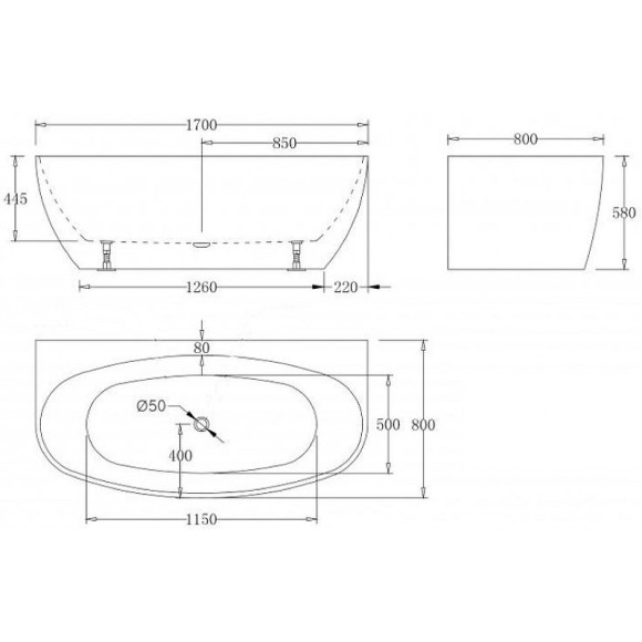 Акриловая ванна Esbano San Marino 170x80 ESVASANMB Черная Белая без гидромассажа