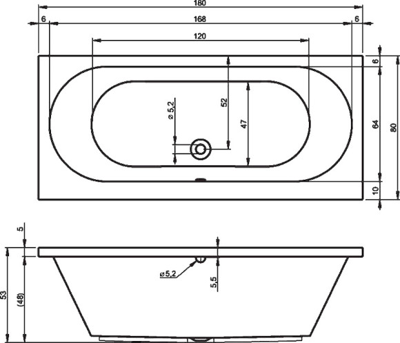 Акриловая ванна Riho Carolina 180x80 B056001005 (BB5400500000000) без гидромассажа