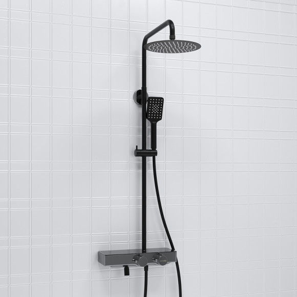 Душевая система WasserKRAFT A114.258.130.CB Thermo с термостатом Черная матовая