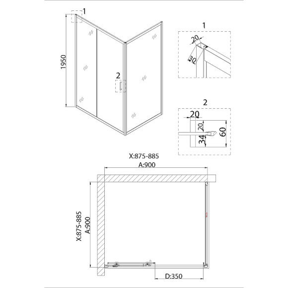 Душевой уголок Niagara Nova 90х90 NG-82-9AB-A90B профиль Черный стекло прозрачное Душевой уголок Niagara Nova 90х90 NG-82-9AB-A90B профиль Черный стекло прозрачное