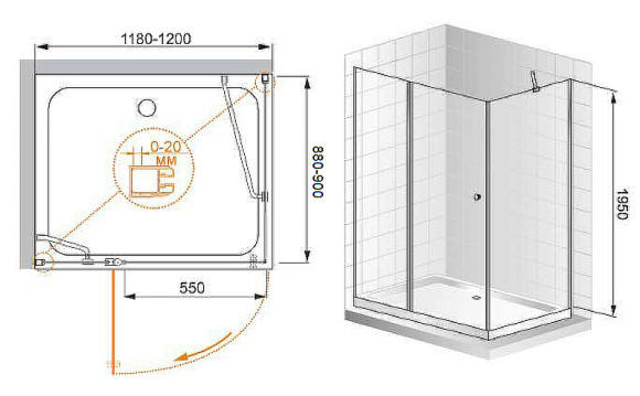 Душевой уголок Cezares Elena 120x90 L ELENA-W-AH-1-120/90-P-Cr-L профиль Хром стекло рифленое