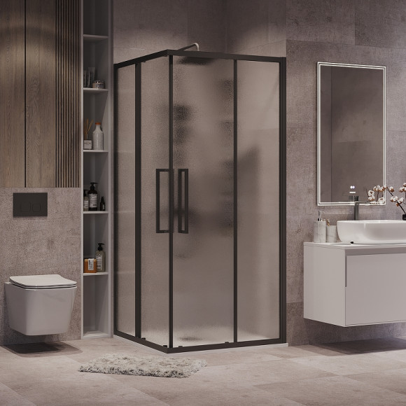 Душевой уголок Grossman Cosmo 80х80 300.K33.02.8080.21.02 профиль Черный матовый стекло шиншилла Душевой уголок Grossman Cosmo 80х80 300.K33.02.8080.21.02 профиль Черный матовый стекло шиншилла