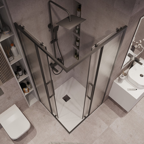 Душевой уголок Grossman Cosmo 80х80 300.K33.02.8080.21.02 профиль Черный матовый стекло шиншилла Душевой уголок Grossman Cosmo 80х80 300.K33.02.8080.21.02 профиль Черный матовый стекло шиншилла