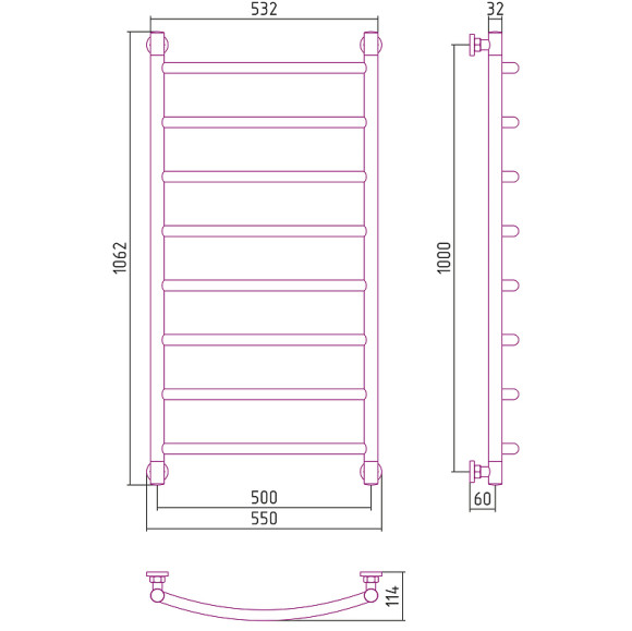 Водяной полотенцесушитель Сунержа Галант+ 1000х500 00-0200-1050 Хром