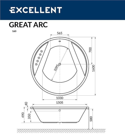 Акриловая ванна Excellent Great Arc 160x160 WAEX.GRE16.ULTRA.GL с гидромассажем Акриловая ванна Excellent Great Arc 160x160 WAEX.GRE16.ULTRA.GL с гидромассажем