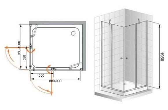 Душевой уголок Cezares ELENA-W-AH-2-100/90-P-Cr-L профиль Хром стекло рифленое