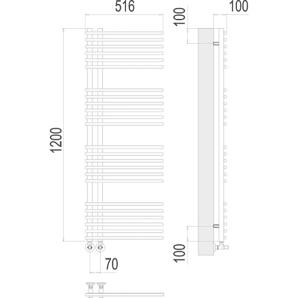 Водяной полотенцесушитель Terminus Астра П24 70х1200 4670078530509 Хром, нижнее подключение, G 1/2" ВР, с комплектом вентилей