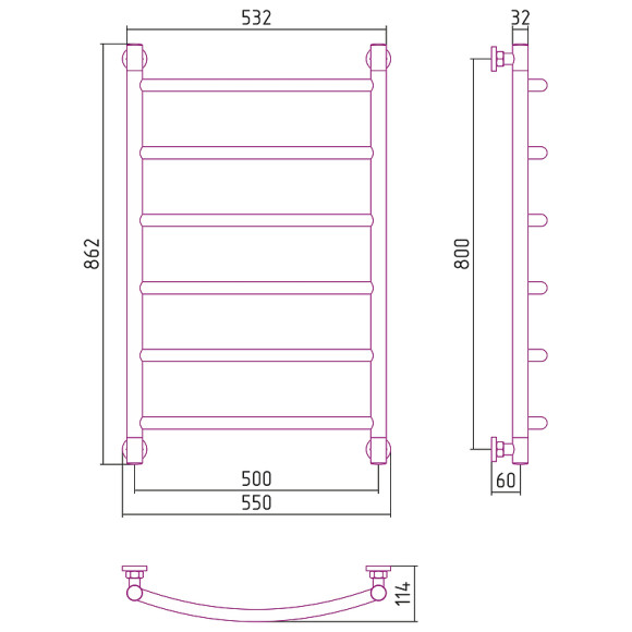 Водяной полотенцесушитель Сунержа Галант+ 800х500 31-0200-8050 Черный матовый Водяной полотенцесушитель Сунержа Галант+ 800х500 31-0200-8050 Черный матовый