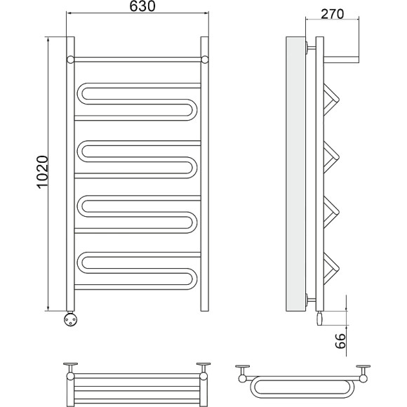 Электрический полотенцесушитель Ника Curve ЛZ ВП 100/60 с полкой Хром Электрический полотенцесушитель Ника Curve ЛZ ВП 100/60 с полкой Хром