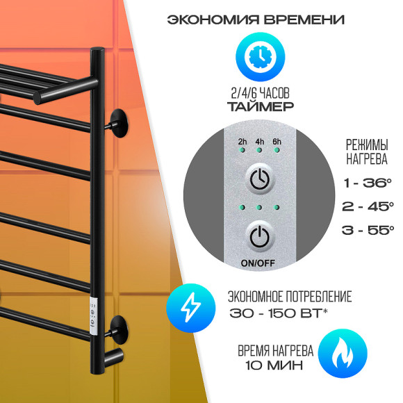 Электрический полотенцесушитель Ника Way-2 60/50 U с полкой Черный матовый Электрический полотенцесушитель Ника Way-2 60/50 U с полкой Черный матовый