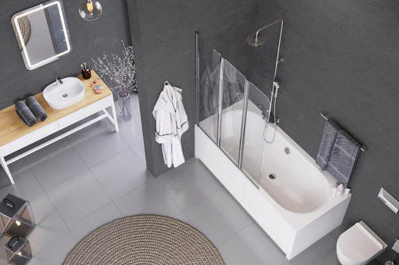 Шторка на ванну Excellent Fliper 120 L KAAX.1309.1200.LE профиль Хром стекло прозрачное