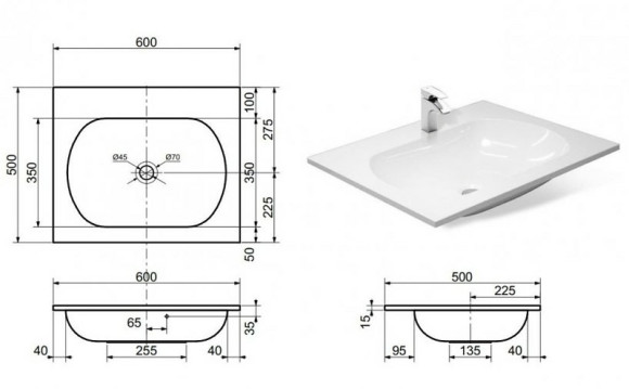 Раковина Эстет Милана 60 ФР-00000786 Белая