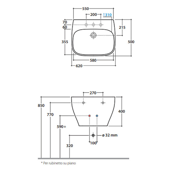 Раковина Globo Genesis 62 GE061.BI*0 Белая
