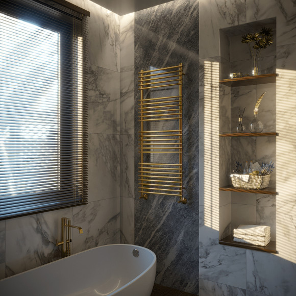 Водяной полотенцесушитель Terminus Ватра П21 500х1200 4670078530561 Хром, нижнее подключение, G 1/2" ВР, с комплектом вентилей