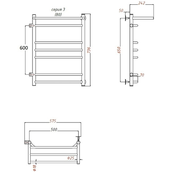 Водяной полотенцесушитель Тругор Браво ПМ 3 П 60x80 L с полкой Хром