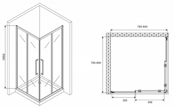 Душевой уголок Abber Schwarzer Diamant 80x80 AG02080BH профиль Черный стекло прозрачное