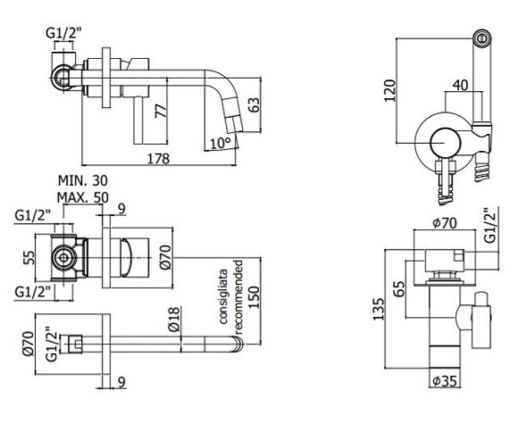Комплект смесителей Paffoni Light KITZCOL632NO006 Черный матовый