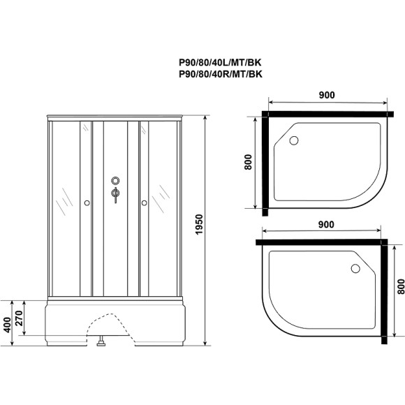 Душевая кабина Niagara Promo 90x80 L P90/80/40L/MT/BK без гидромассажа Душевая кабина Niagara Promo 90x80 L P90/80/40L/MT/BK без гидромассажа