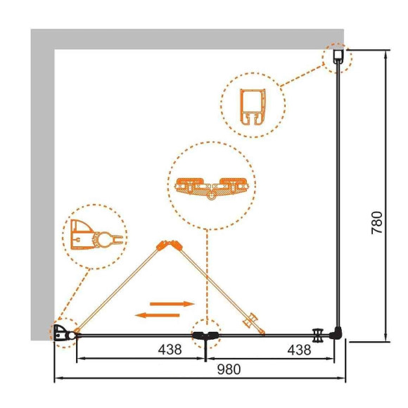 Душевой уголок Cezares Elena 100x80 ELENA-W-ASH-1-100/80-C-Cr профиль Хром стекло прозрачное