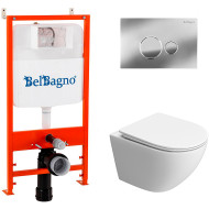 Комплект унитаза с инсталляцией BelBagno Uno-Tor BB5177CH-TOR/SC/BB026/BB081CR с сиденьем Микролифт и клавишей смыва Хром глянцевый Комплект унитаза с инсталляцией BelBagno Uno-Tor BB5177CH-TOR/SC/BB026/BB081CR с сиденьем Микролифт и клавишей смыва Хром глянцевый
