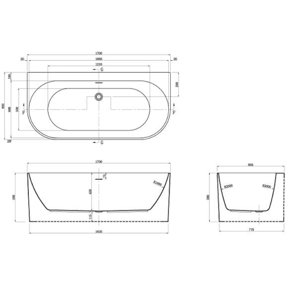 Акриловая ванна Azario Bradford 170х80 BRA17080 без гидромассажа