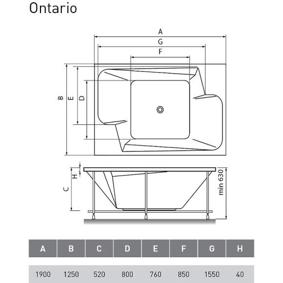 Акриловая ванна Vayer Ontario 190x125 Гл000006815 без гидромассажа Акриловая ванна Vayer Ontario 190x125 Гл000006815 без гидромассажа