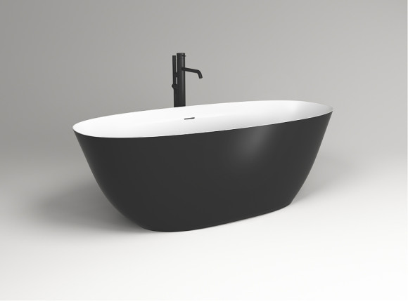 Ванна из искусственного камня Plumberia Selection VELOMA 170BN 170x75 Белая матовая Черная без гидромассажа