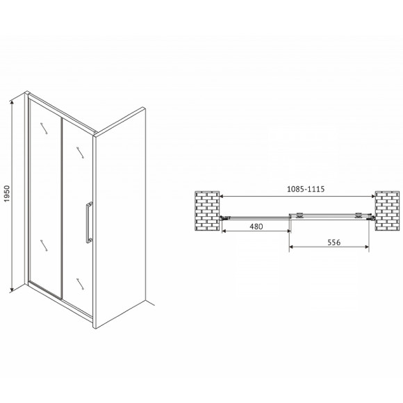Душевая дверь Abber Schwarzer Diamant 110 AG30110MH профиль Хром стекло матовое Душевая дверь Abber Schwarzer Diamant 110 AG30110MH профиль Хром стекло матовое
