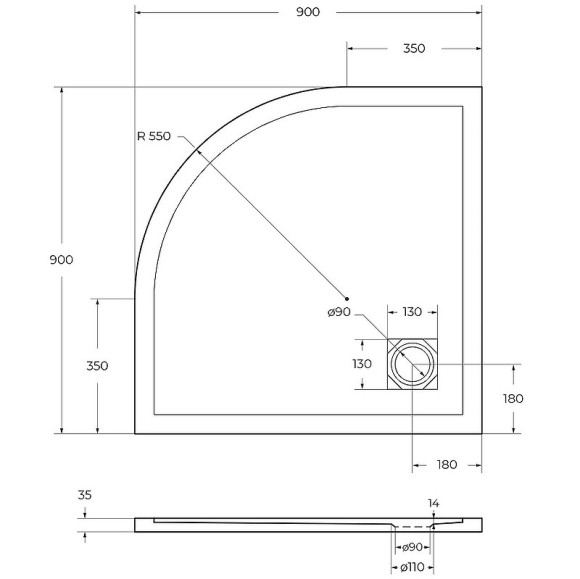 Душевой поддон из искусственного камня BelBagno Uno 90x90 TRAY-MR-UNO-R-90-550-35-NERO-CR Черный матовый