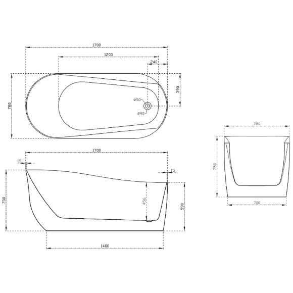 Акриловая ванна Abber 170х78 AB9491-1.7 без гидромассажа Акриловая ванна Abber 170х78 AB9491-1.7 без гидромассажа