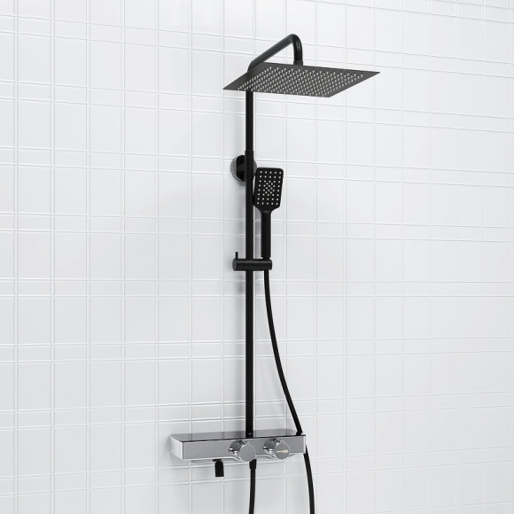 Душевая система WasserKRAFT Abens A114.162.130.CB Thermo с термостатом Черная матовая Хром