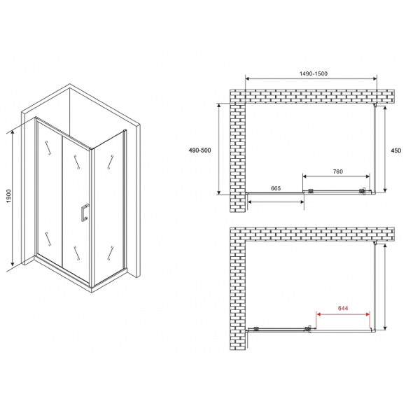 Душевой уголок Abber Schwarzer Diamant 150x50 AG301505-S505 профиль Хром стекло прозрачное Душевой уголок Abber Schwarzer Diamant 150x50 AG301505-S505 профиль Хром стекло прозрачное