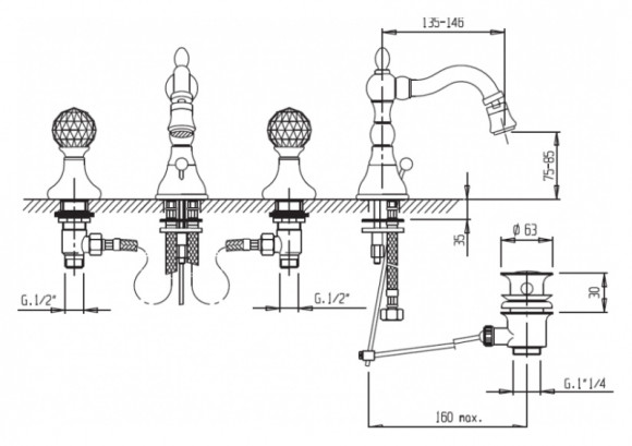 Смеситель для биде Cezares Atlantis ATLANTIS-BBS2-02-Sw Бронза кристаллы Swarovski Смеситель для биде Cezares Atlantis ATLANTIS-BBS2-02-Sw Бронза кристаллы Swarovski