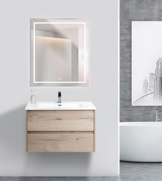 Зеркало BelBagno Kraft 70 SPC-KRAFT-700-800-LED-TCH-WARM с подсветкой Сатин с сенсорным выключателем и подогревом