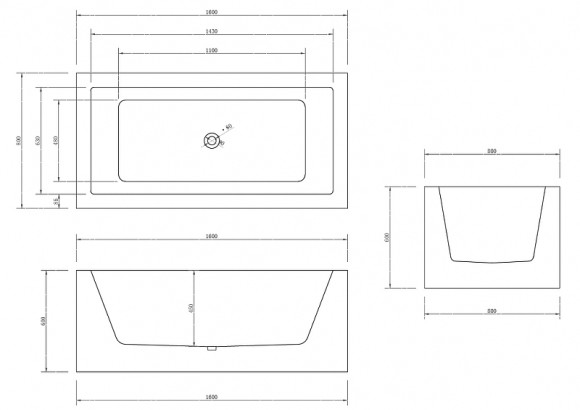 Акриловая ванна Abber 160х80 AB9406-1.6 без гидромассажа