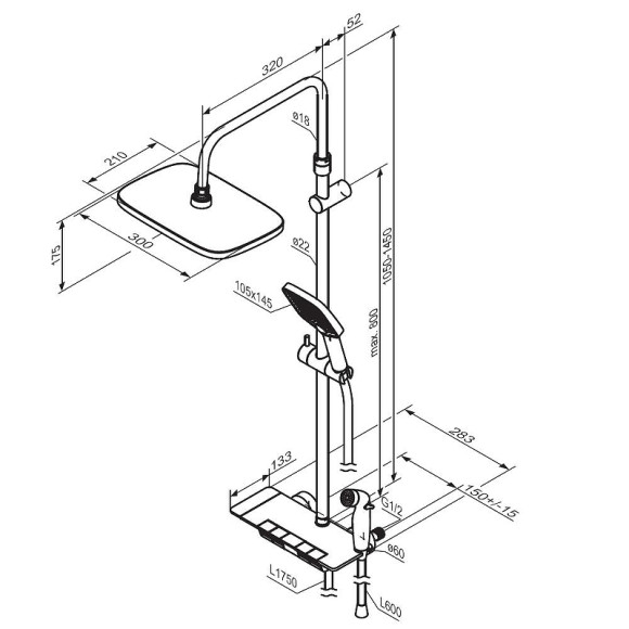 Душевая система Damixa Gala 953770300 с термостатом Черная матовая Душевая система Damixa Gala 953770300 с термостатом Черная матовая